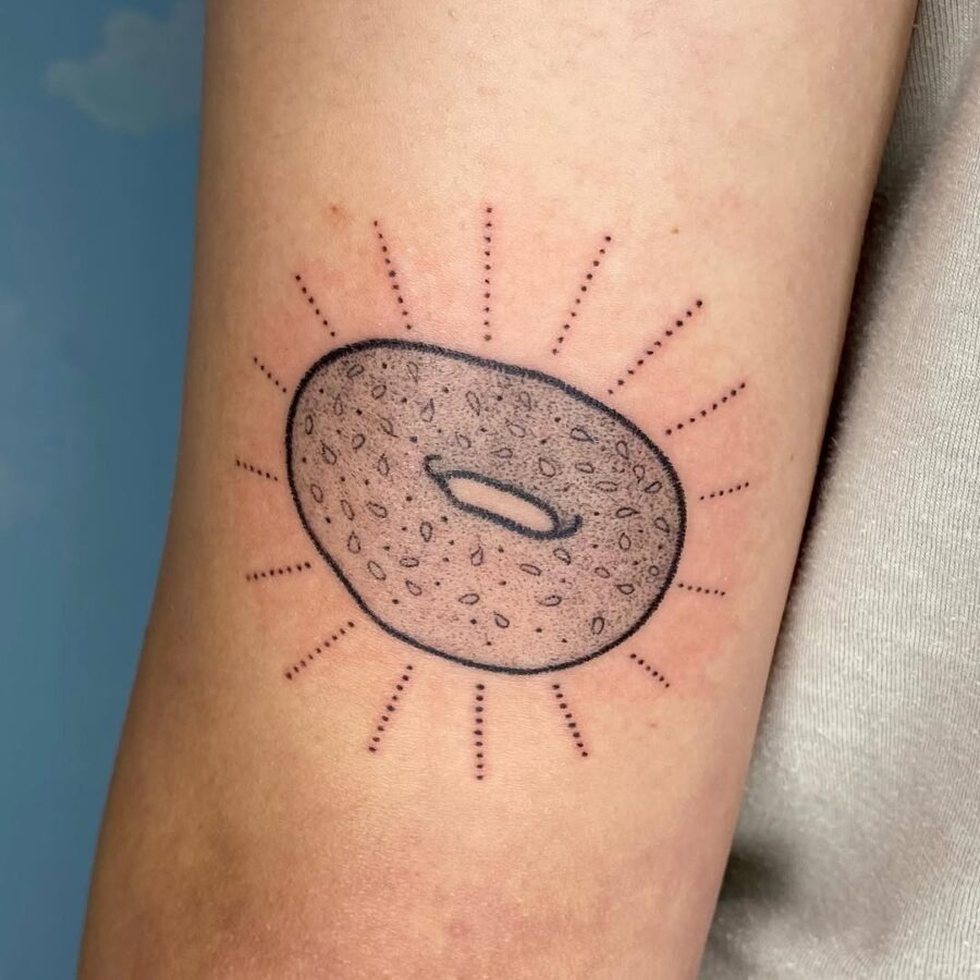 Minimalistic bagel tattoo radiating sunshine vibes Tattoo Design