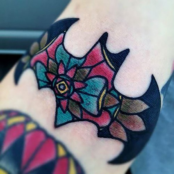 A Colorful Stained Glass Window Batman Tattoo Ideas Tattoo Design