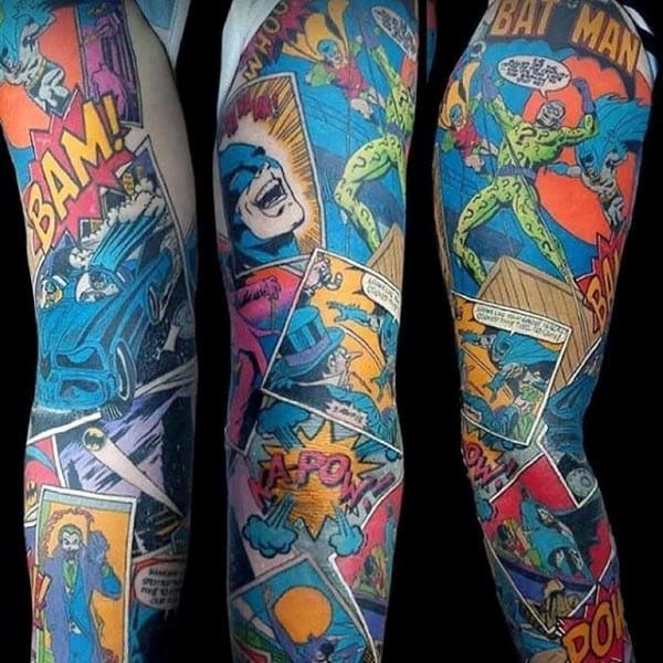 A Customized Comic Strip Sleeve Batman Tattoos Tattoo Design