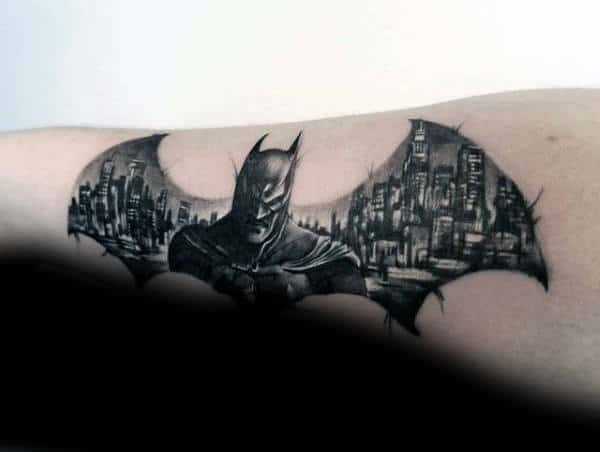 A Monochrome Arkham City Skyline Batman Tattoos Tattoo Design