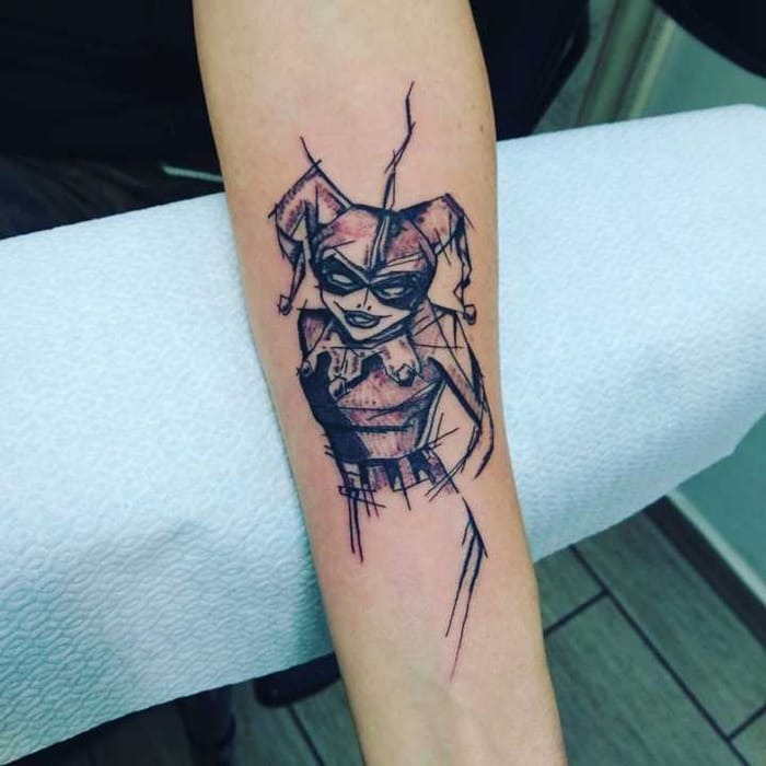 A Sketched Version of Harley Quinn Batman Tattoo Design Tattoo Design