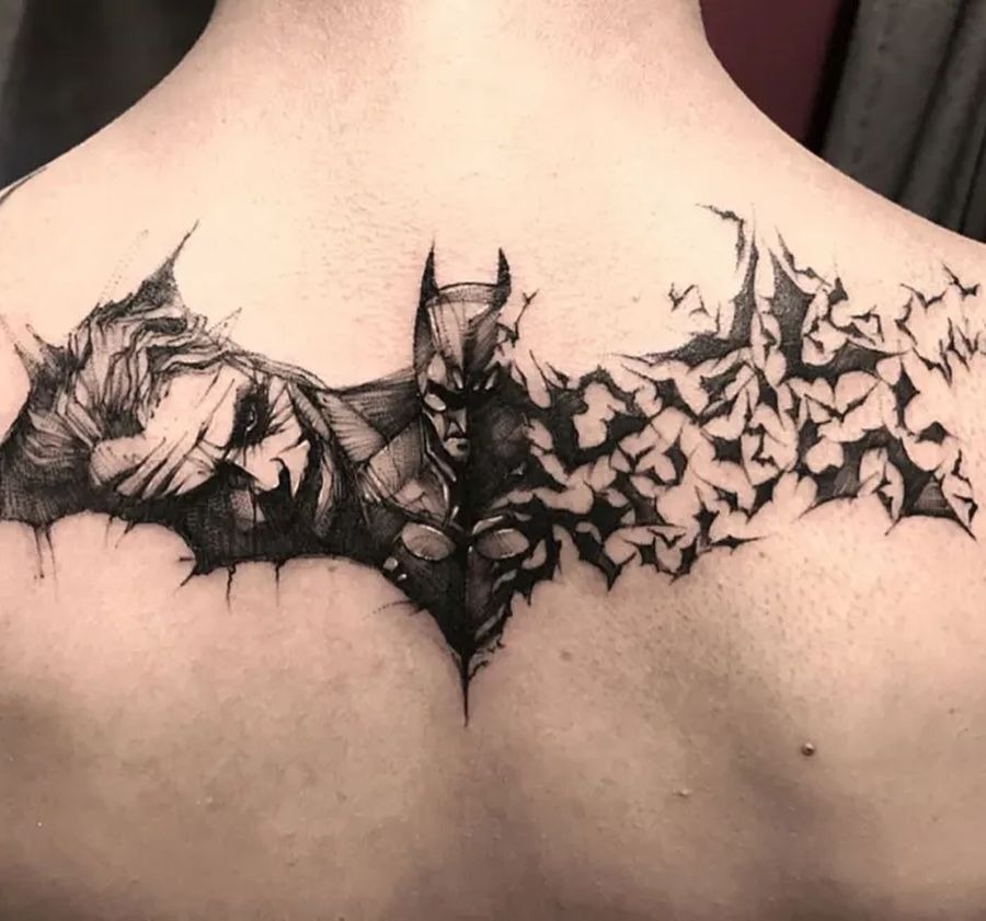 A Three-Piece Black andWhite Tattoo Designof Batman Tattoo Design