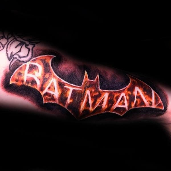 Batman Written in Fire Across the Logo Batman Tattoo Tattoo Design