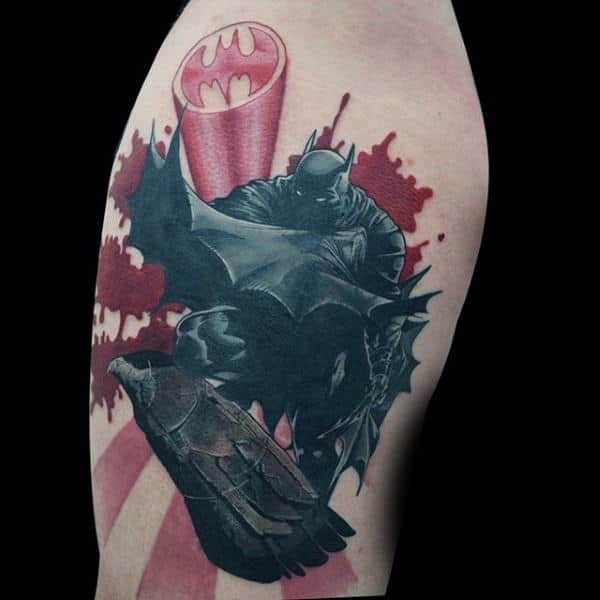 Black and Red Battle Scene Batman Tattoo Tattoo Design