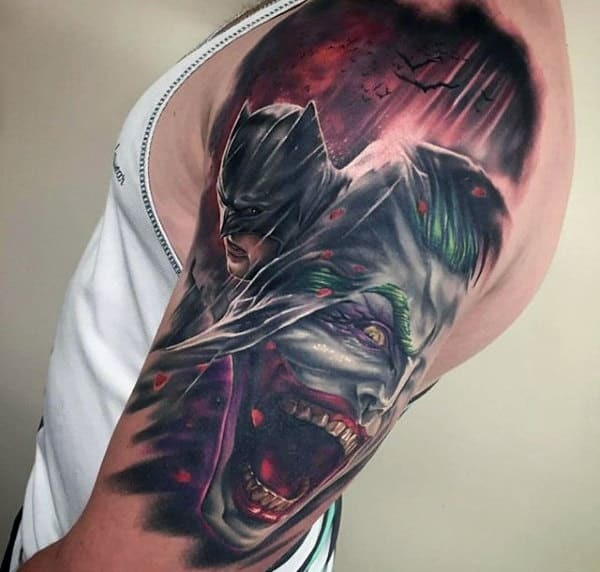 Crazed Joker and Batman Combo Batman Tattoos Tattoo Design