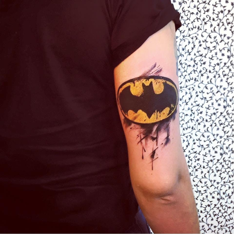 Distressed Vintage Logo Arm Tattoo Batman Tattoo Ideas Tattoo Design