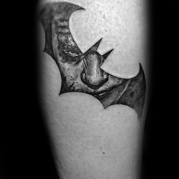 Joker Up Close Portrait in Batman Logo Batman Tattoos Tattoo Design
