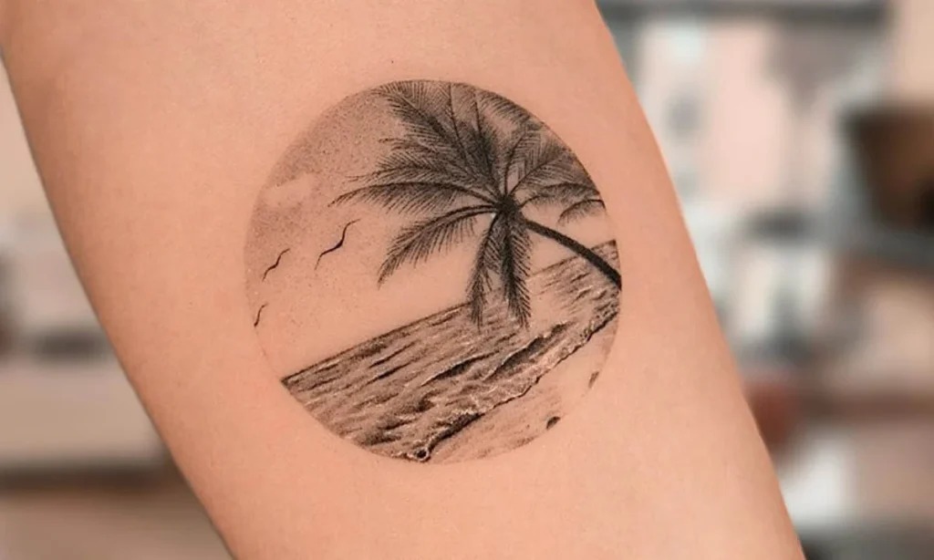 Circular Beach Scene Tattoo Tattoo Design