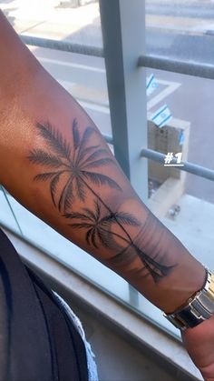 Diamond-Shaped Palm Tree Beach Scene Tattoo Design
