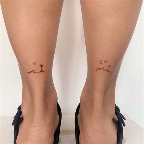 Matching Palm Tree and Anchor Ankle Tattoos Tattoo Design