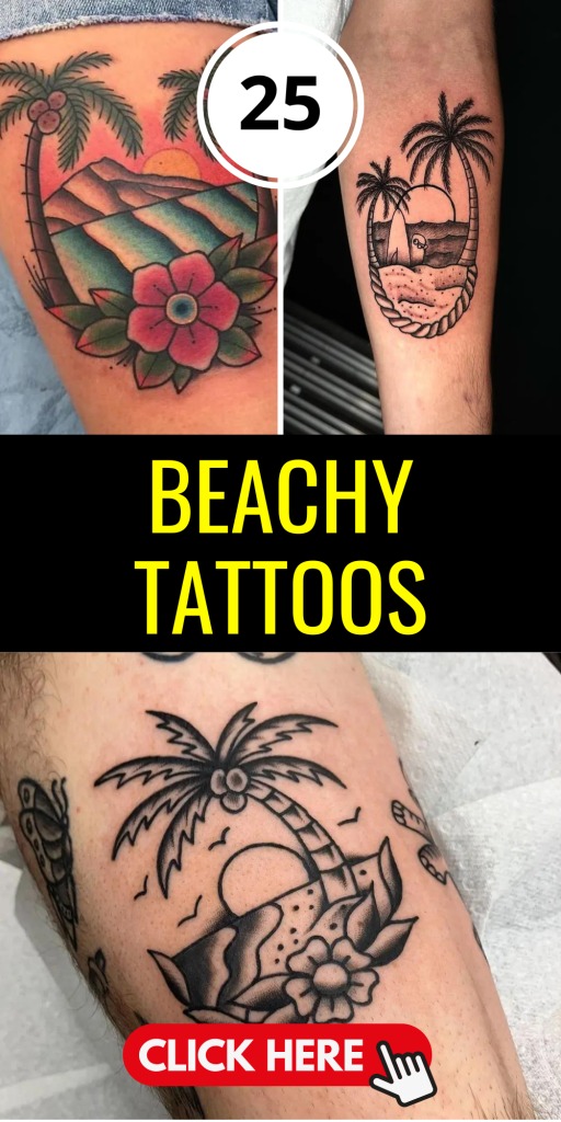 Minimalist Beach Scene on Calves Tattoo Design