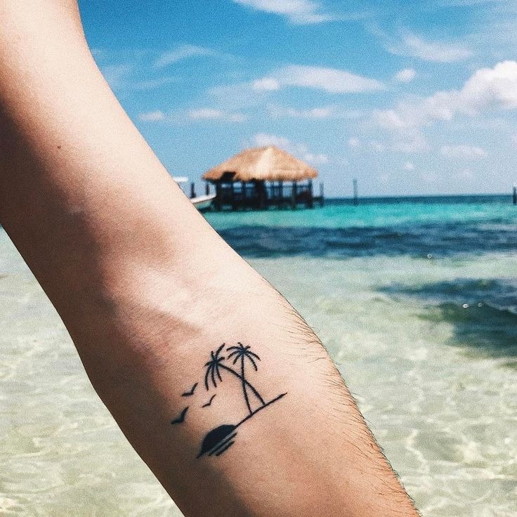 Silhouetted Family Walking on the Beach Tattoo Design