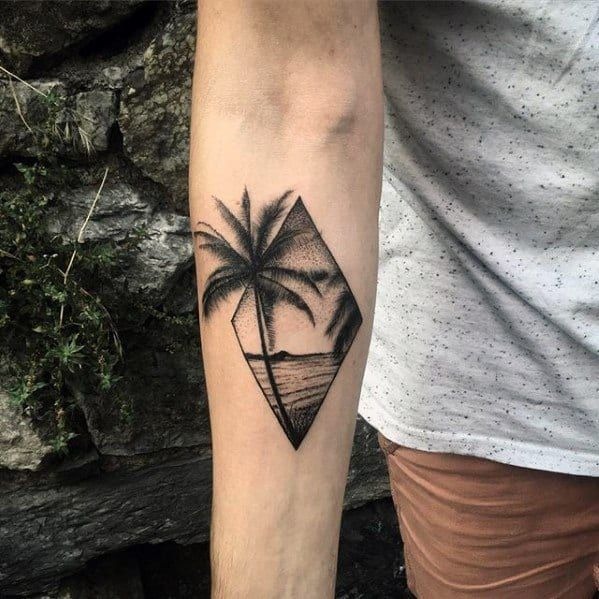 Small Palm Tree and Sunset Forearm Tattoo Tattoo Design