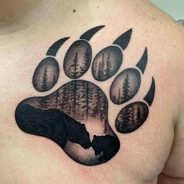 Artistic Pawprint Landscape Tattoo Design