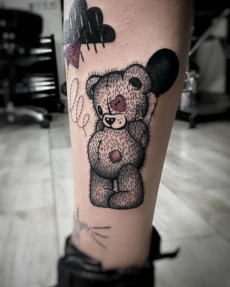 Broken-Heart Teddy Bear Tattoo Design