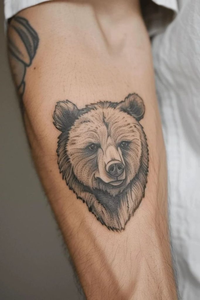 Calm and Friendly Bear Head Tattoo Design
