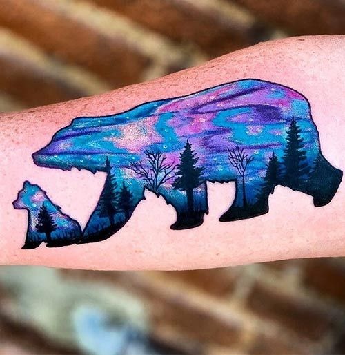 Cosmic Polar Bear with Aurora Tattoo Design