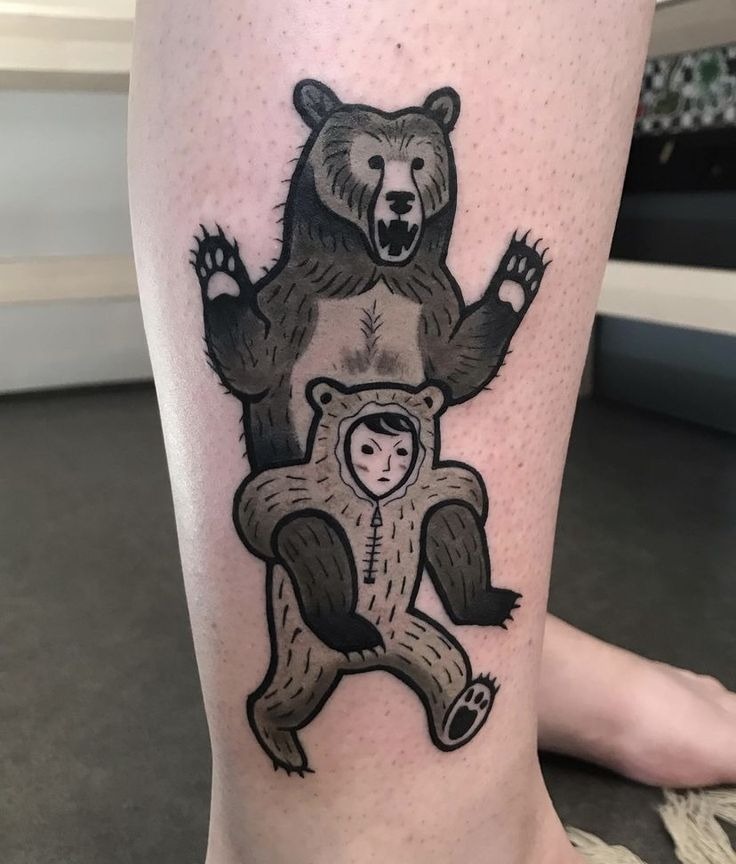 Geometric Duality Bear Tattoo Design