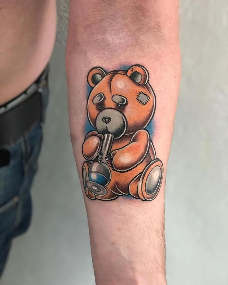 Sad Cartoon Teddy Tattoo Design