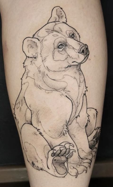 Sketch-Style Sitting Bear Tattoo Design