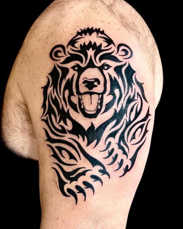 Tribal Bold Bear Shoulder Tattoo Design