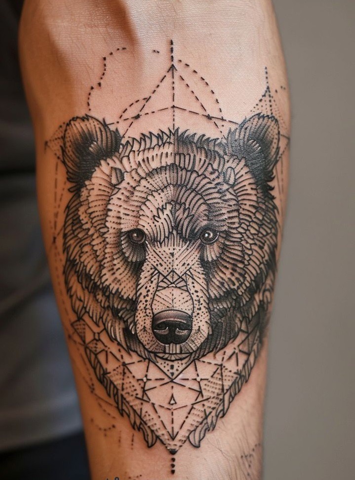 Vibrant Northern Lights Bear Tattoo Design