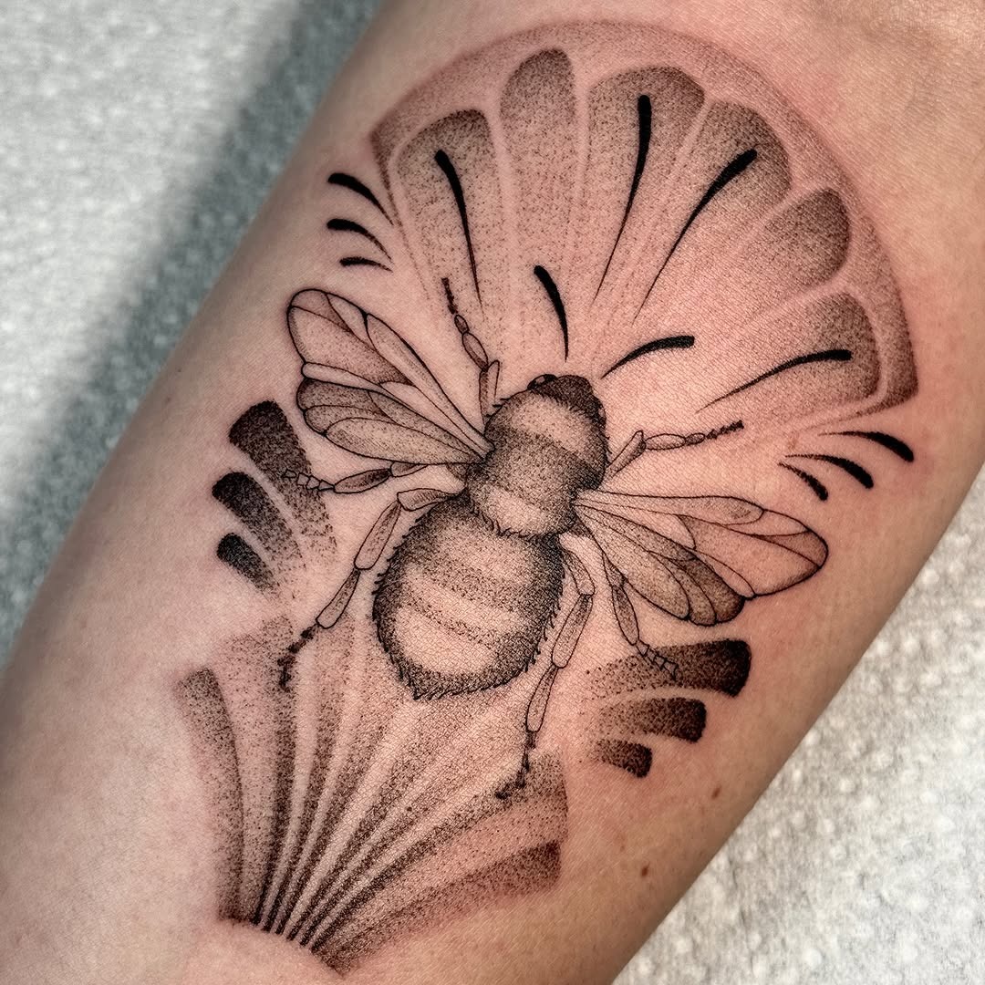 Elegant black and grey bee tattoo design Tattoo Design