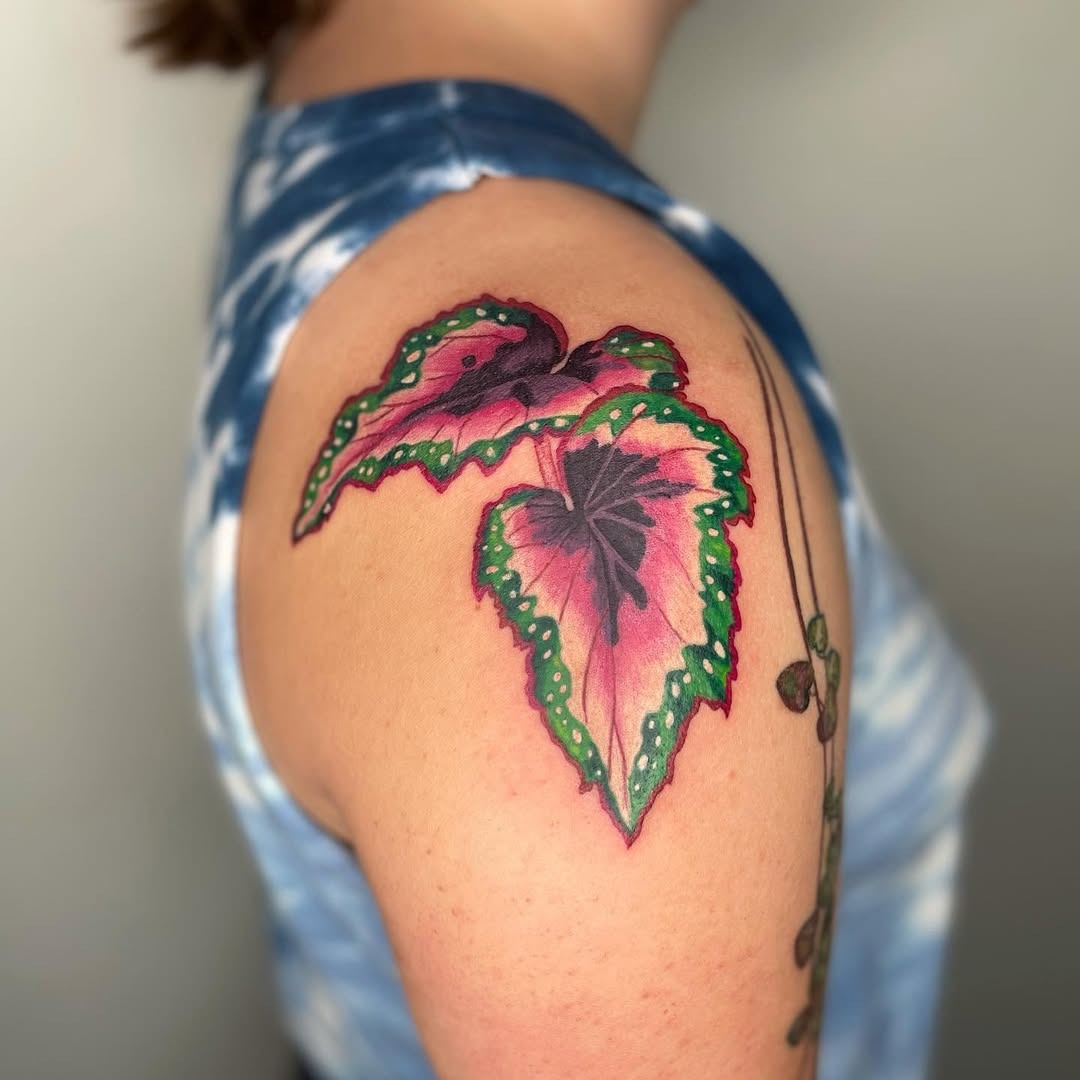 Colorful Begonia Tattoo on Shoulder Tattoo Design