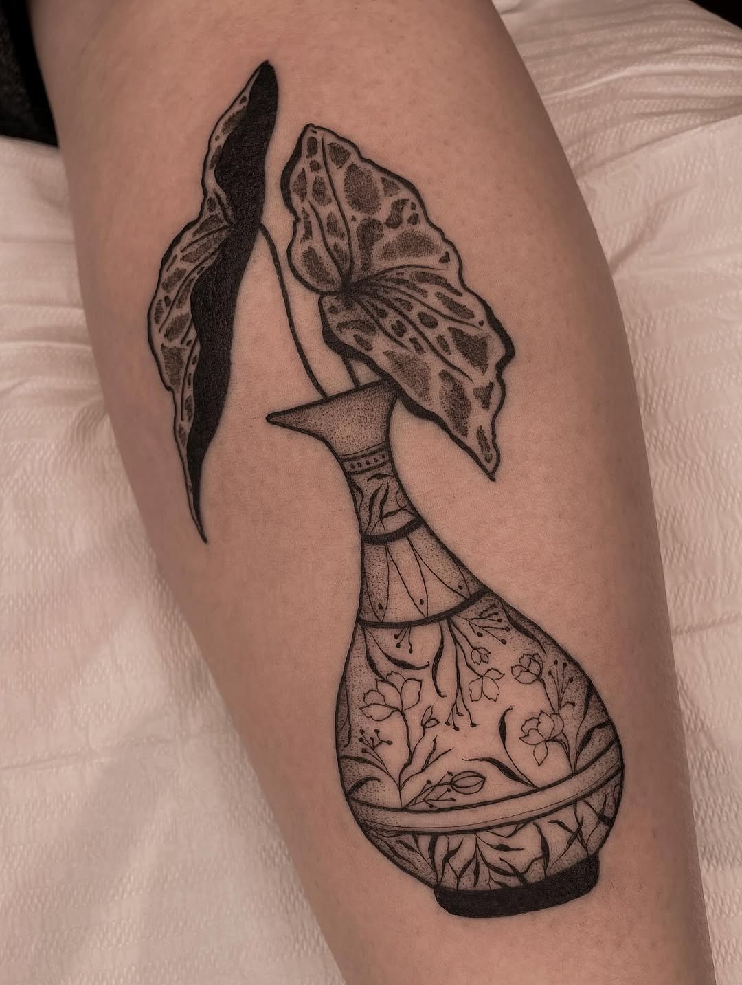 Elegant begonia design in a vase tattoo Tattoo Design
