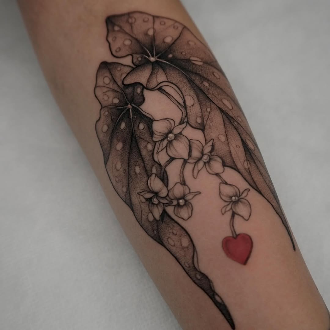 Elegant begonia tattoo with a heart motif Tattoo Design