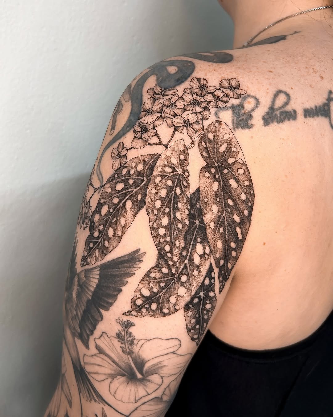 Elegant begonia tattoo with detailed leaves and blooms Tattoo Design