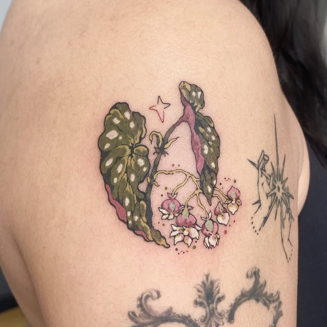 Elegant begonia tattoo with intricate details Tattoo Design