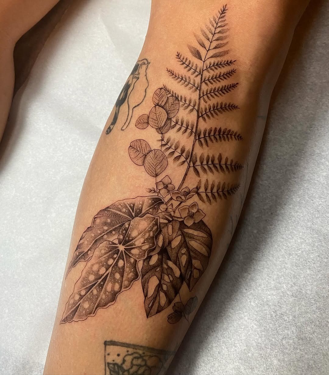 Intricate begonia and fern tattoo design Tattoo Design