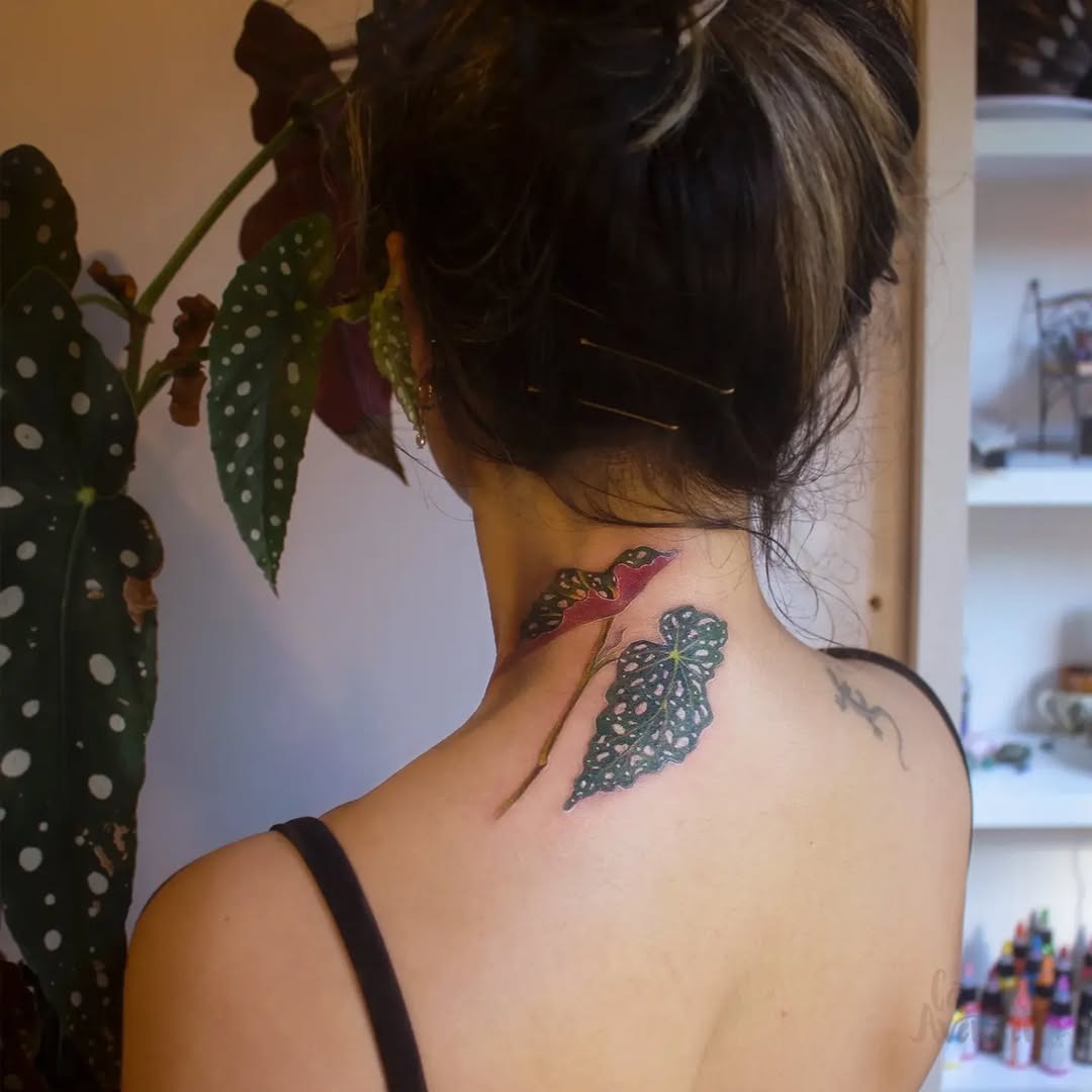 Stunning Begonia Tattoo on Neck Tattoo Design