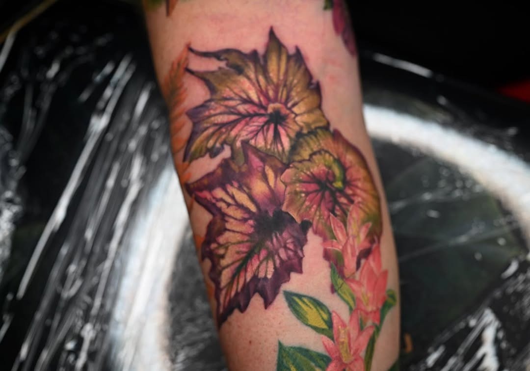 Vibrant Begonia Tattoo on Skin Tattoo Design