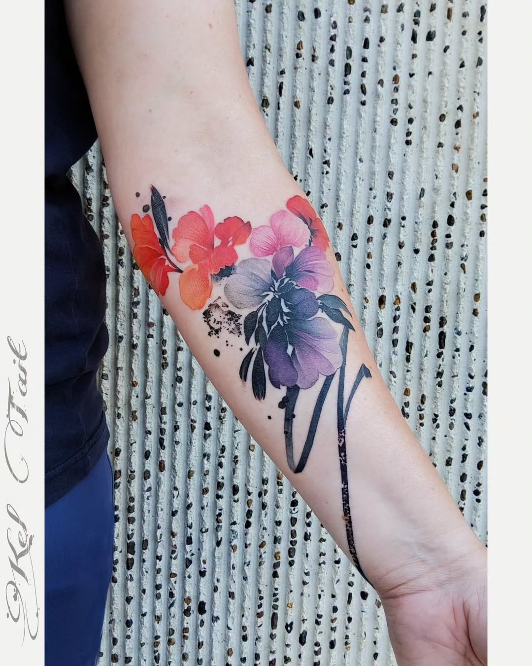 Vibrant Begonia Tattoo with Floral Elements Tattoo Design