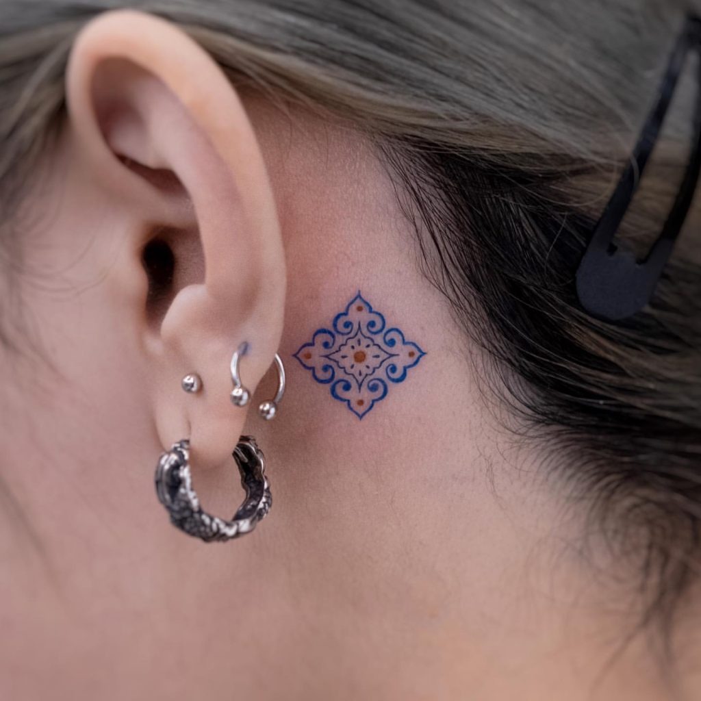 Intricate Blue Tile Design Tattoo Design