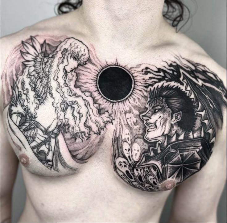 Chest Tattoo of Guts vs. Griffith with Eclipse Tattoo Design