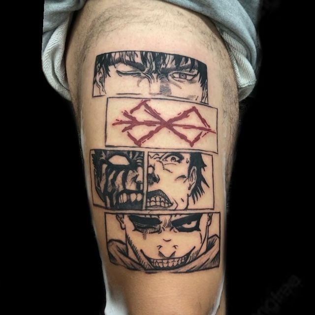 Evolution of Guts: Manga Panel Thigh Tattoo Tattoo Design