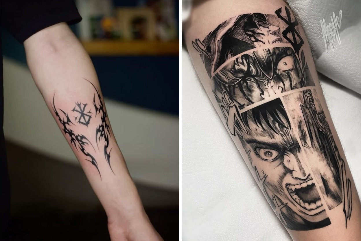 24+ Berserk Tattoo Ideas With Guts Griffith Eclipse Dragon Slayer Skull Knight Manga Designs Featured Lookbook Collage