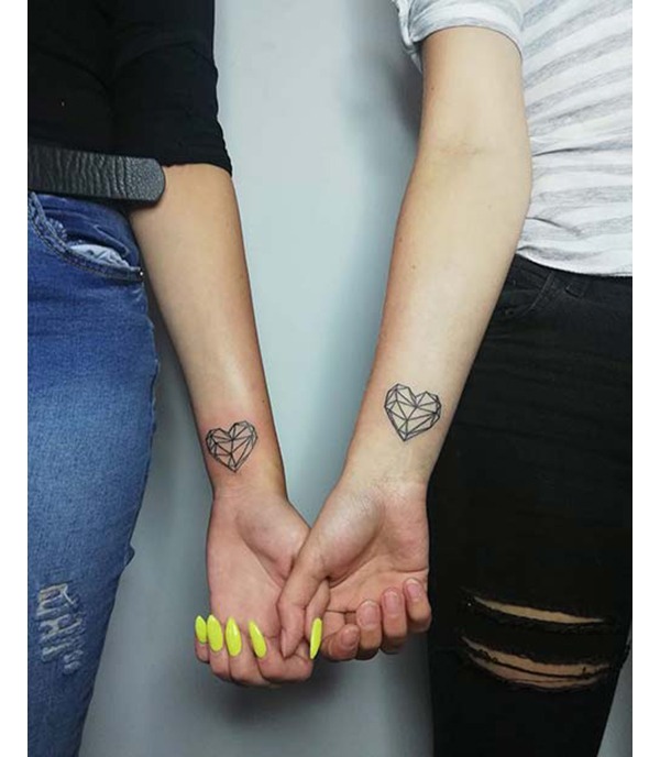 Geometric Hearts on Their Sleeves Friendship Tattoos Tattoo Design