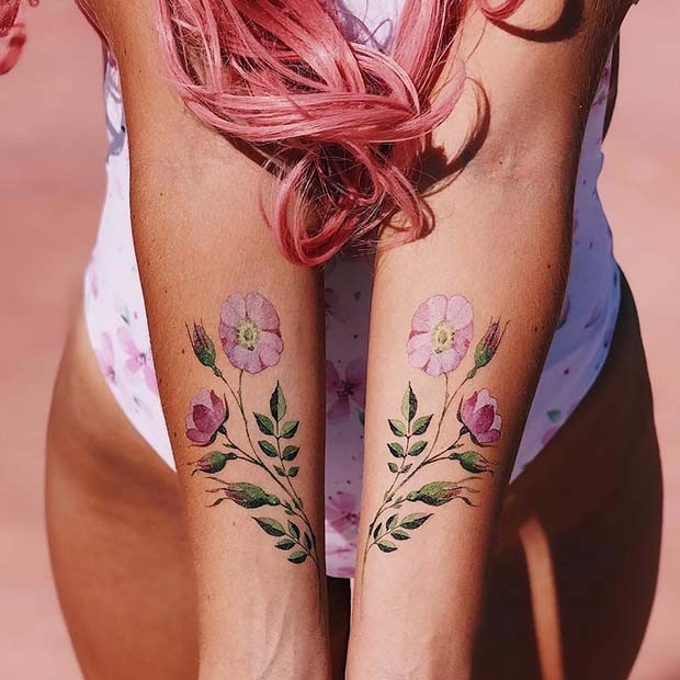 Mirror Image Inner Arm Wildflowers Tattoo for Best Friends Tattoo Design