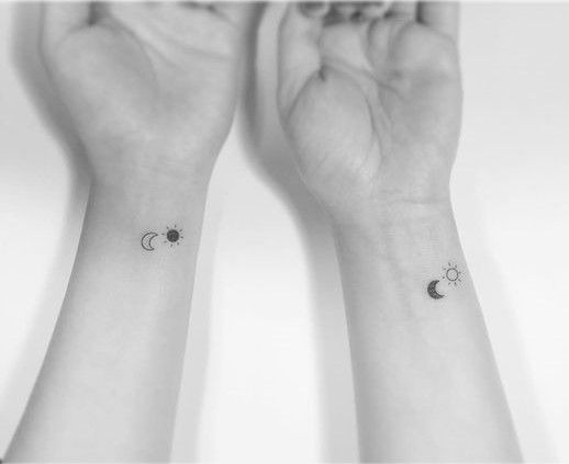 Negative Space Sun and Moon Tattoos for Best Friends Tattoo Design