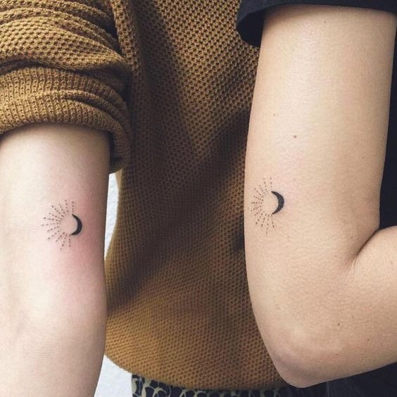 Sun, Crescent Moon, and Eclipse Ink Tattoo for Best Friends Tattoo Design