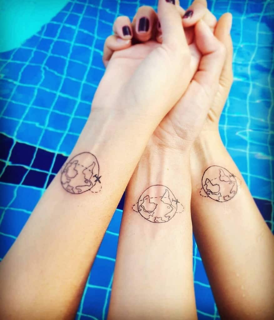Traveling Around the World Together Tattoo Design