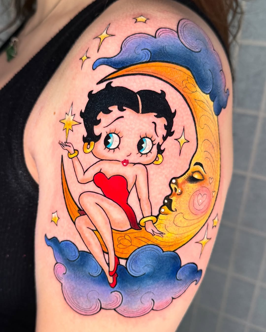 Betty Boop Sitting on a Moon Tattoo Design Tattoo Design