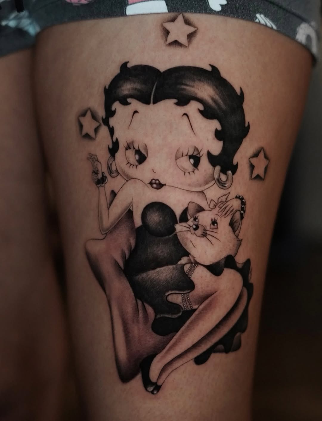 Charming Betty Boop Tattoo Design with Cat Tattoo Design