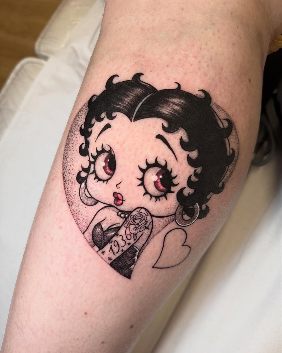 Charming Betty Boop Tattoo Design with Heart Tattoo Design