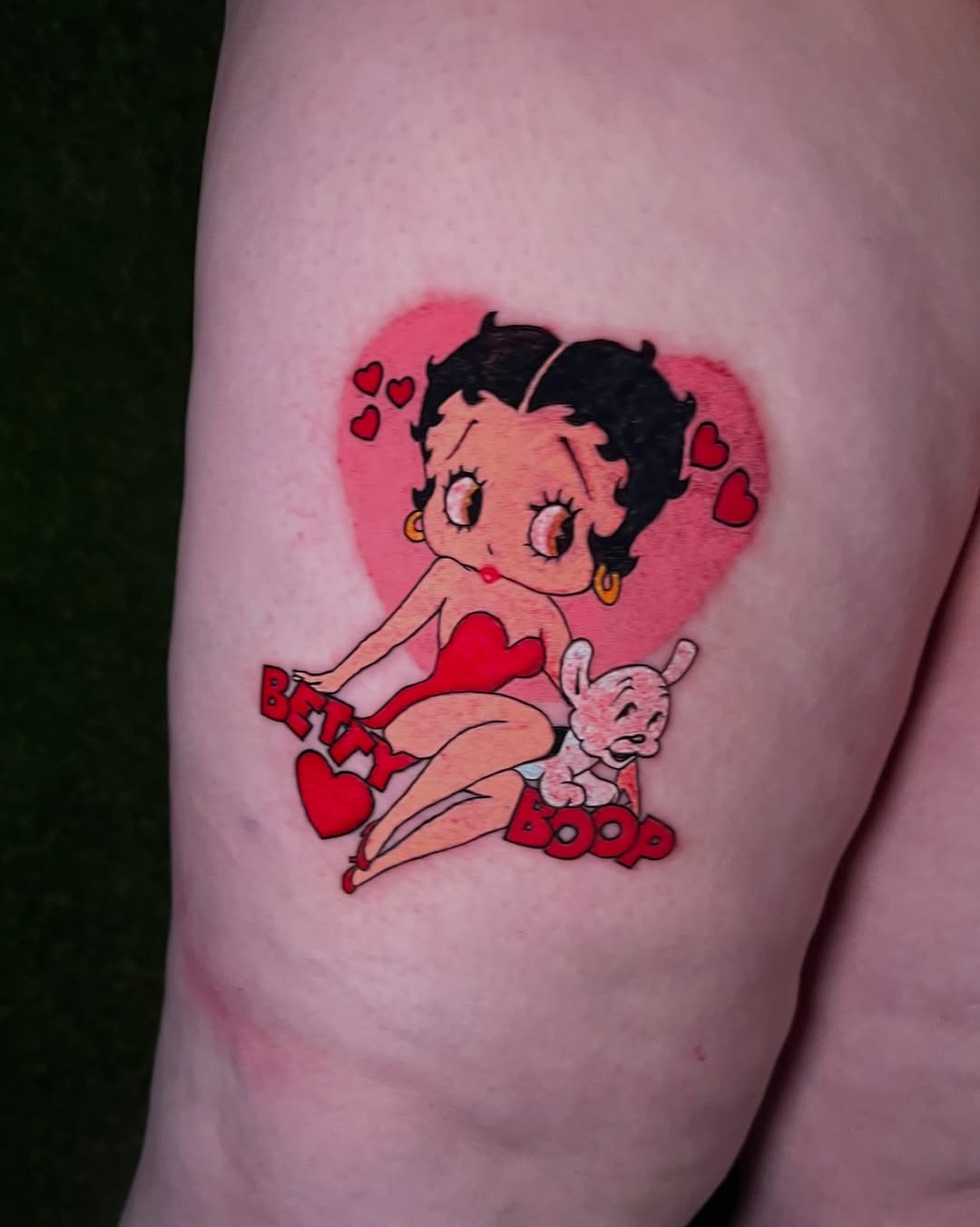 Charming Betty Boop Tattoo with Heart Theme Tattoo Design