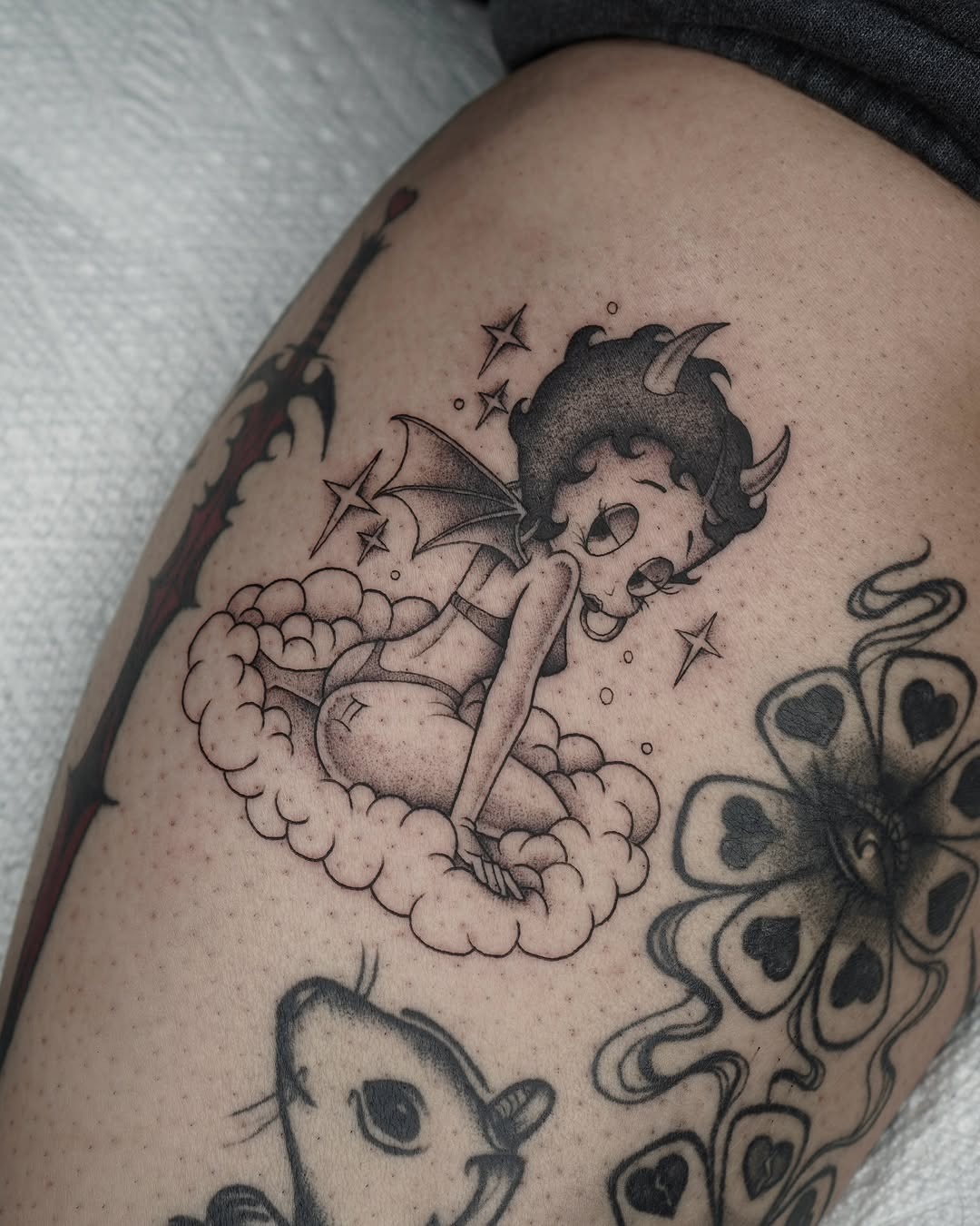 Charming Betty Boop Tattoo with Wings Tattoo Design